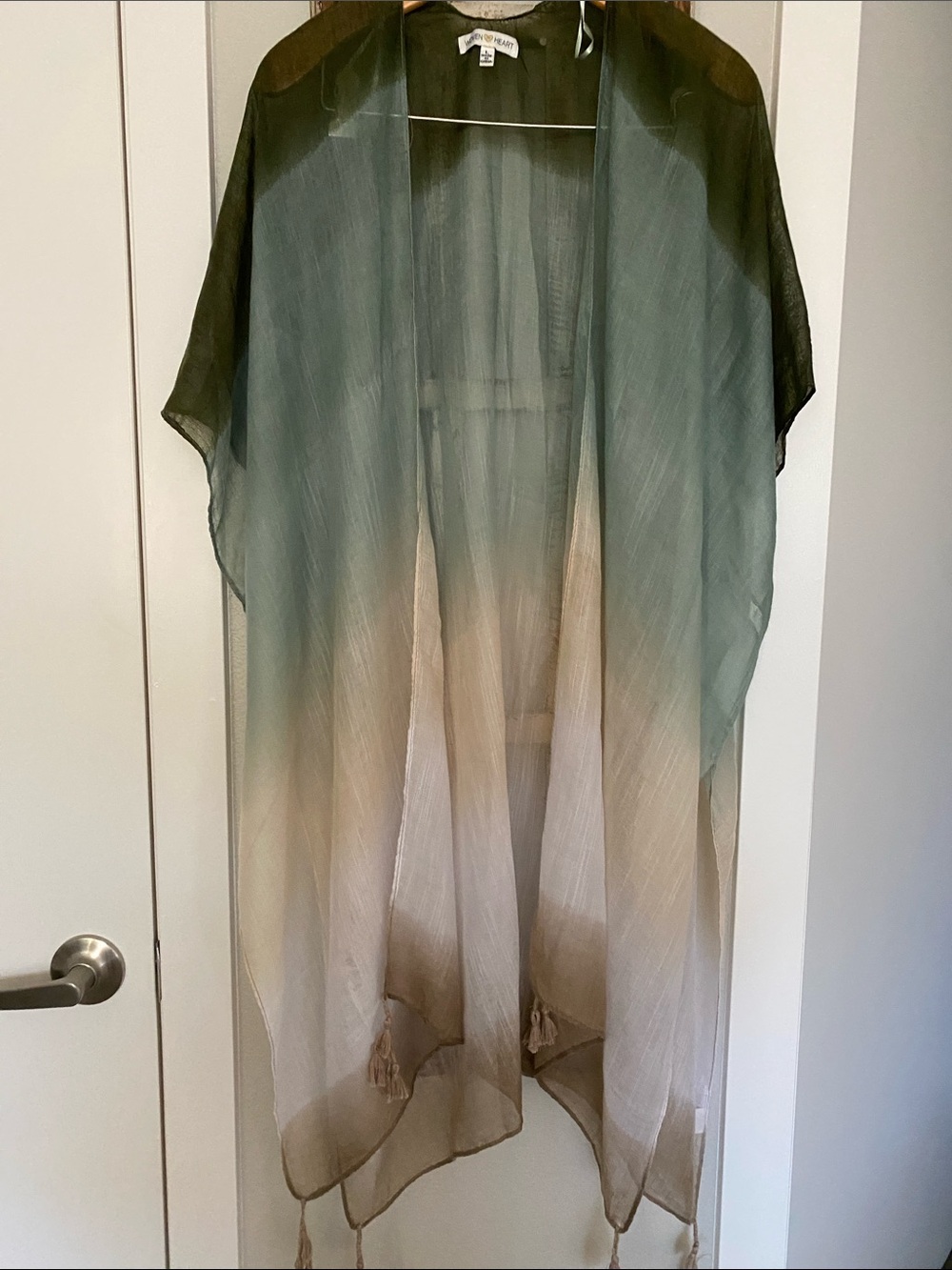 Woven Heart Sheer Olive Green Ombre Kimono Cover Up Wrap Shawl NWOT SOFT